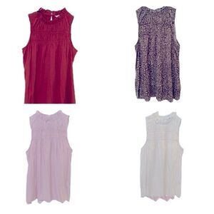 4 Nine West High Neck Smocked Tank Tops Airy Breezy Summer Sleeveless Blouse Lot